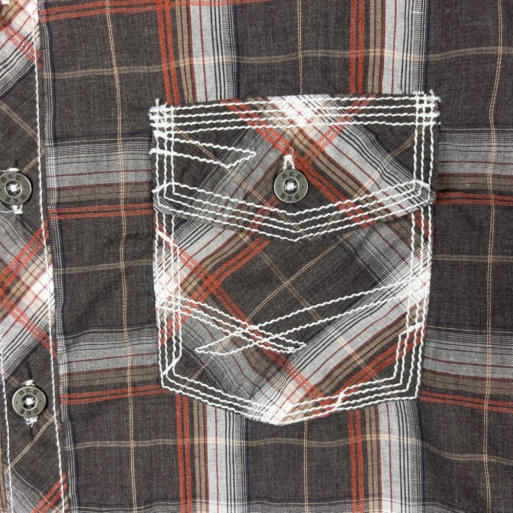BKE Shirt Men Large Brown White Plaid Long Sleeve Athletic Fit Buckle - Picture 9 of 9